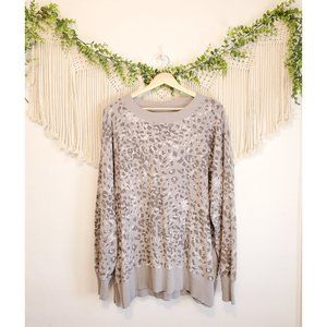 Aerie Gray Leopard Print Crew Neck